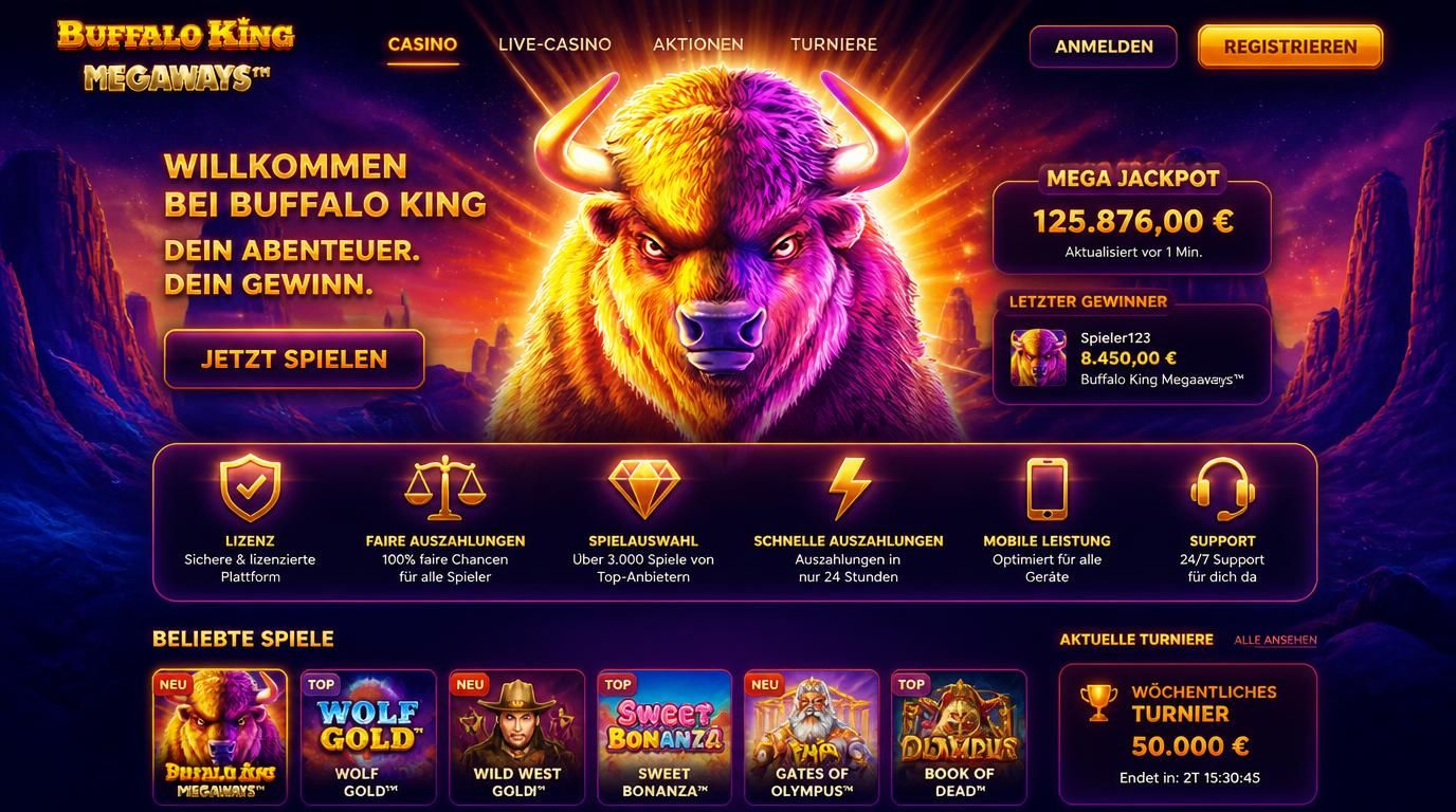 Fünf Icons mit kurzen deutschen Labels für Lizenz, Auszahlung, Spielauswahl, Speed und Support