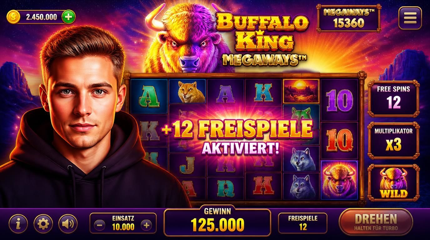  Portrait von Leon Schäfer vor Slot-Szenerie mit Wild-West-Elementen